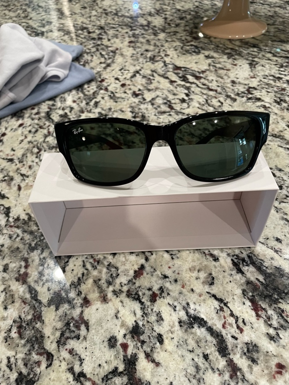 Ray-Ban Black Frame Sunglasses with Dark Green Lenses